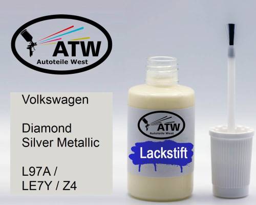 Volkswagen, Diamond Silver Metallic, L97A / LE7Y / Z4: 20ml Lackstift, von ATW Autoteile West.
